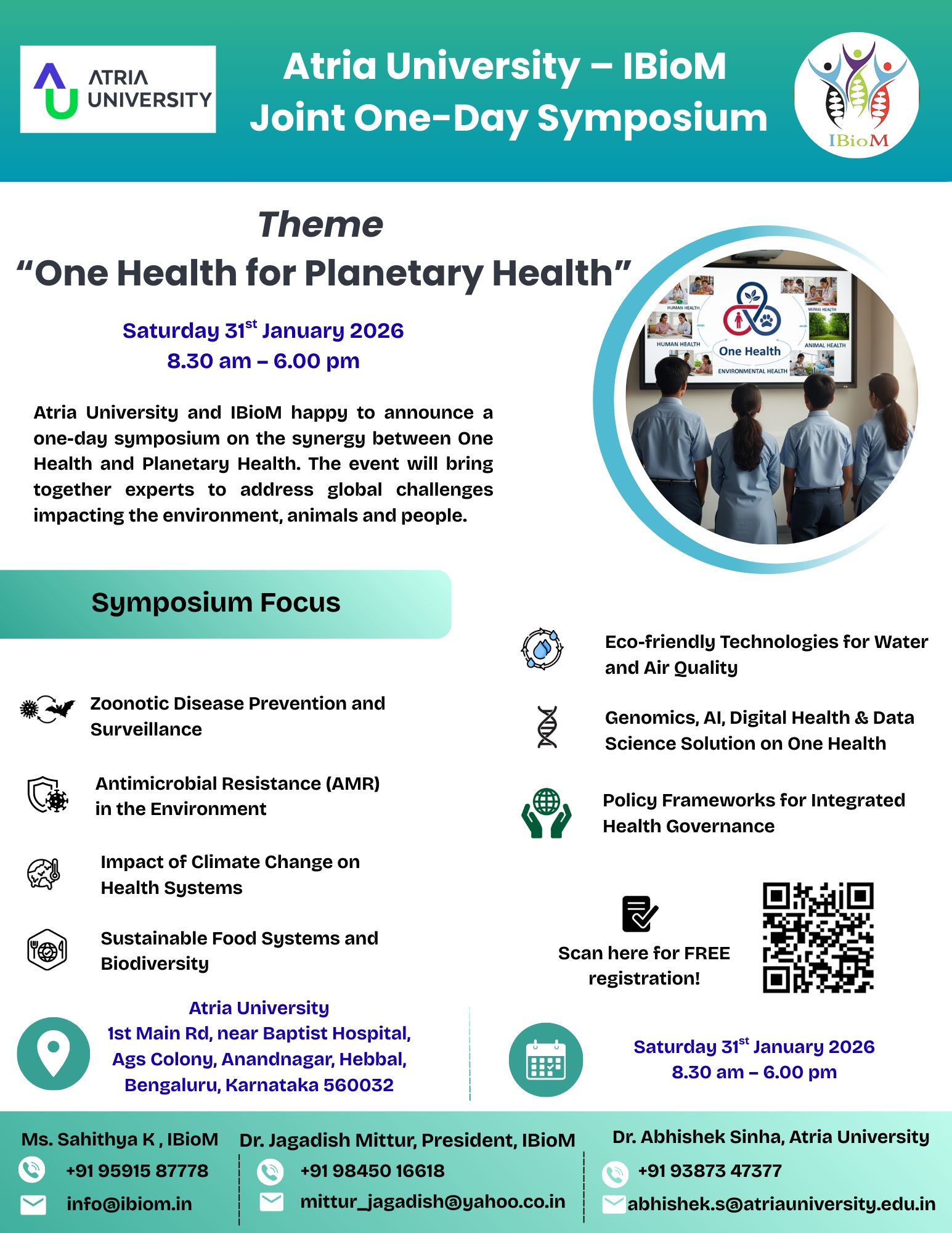Atria University – IBioM Joint Symposium Theme : One Health for Planetary Health