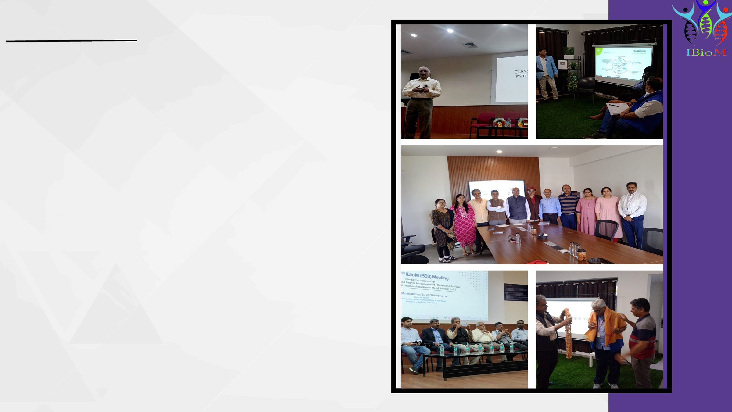 Scenes from IBioM monthly meets — speakers, panels and audiences